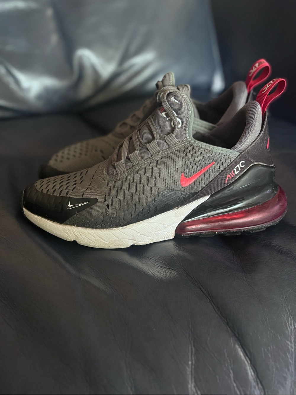 Nike Kids Air Max 270 Athletic Shoes - Gray with Red Accents